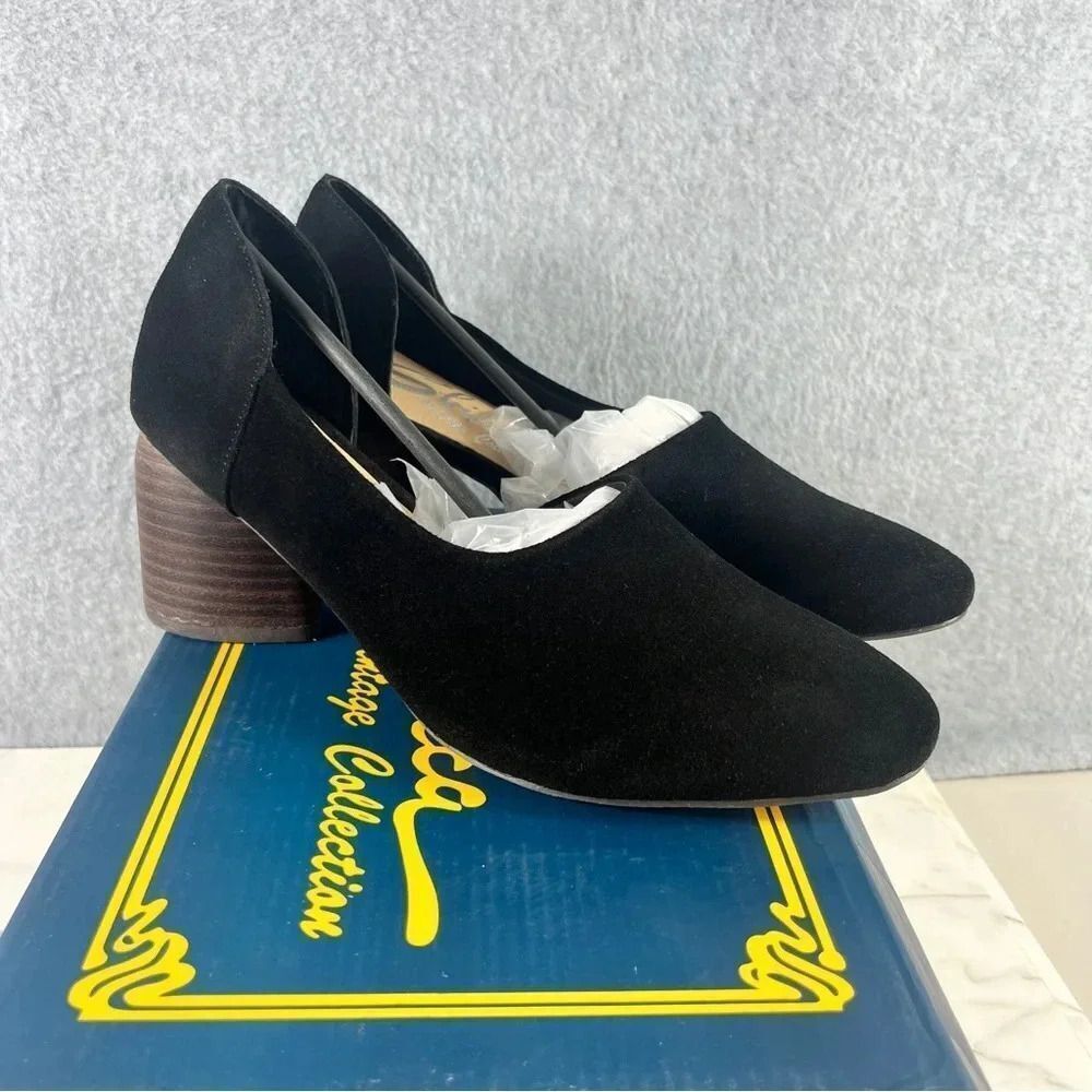Sbicca Vintage Collection Women’s Volin Chunky Heel Suede Pumps Black size 8 New